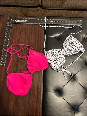 Hot Pink & White Black-Spotted Triangle Bikini Tops